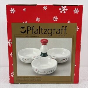 Pfaltzgraff "Winterberry" Divided‎ Candy But Dish Christmas Winter Serveware